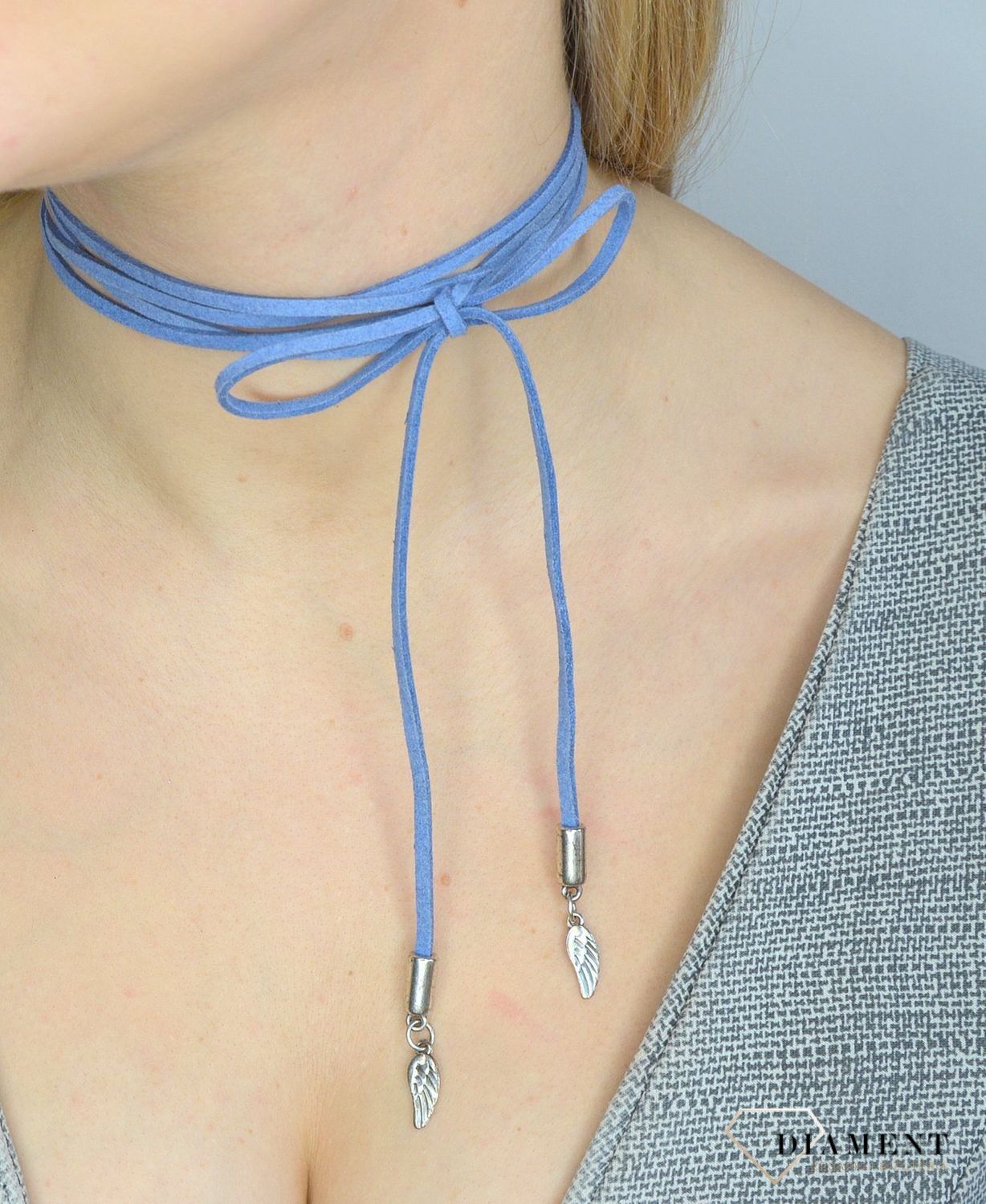 Naszyjnik choker damski niebieski By Dziubeka skrzydełka NIL2004✓Biżuteria damska.jpg
